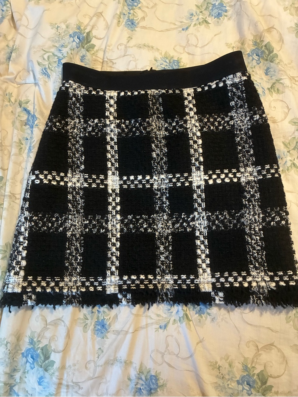 Acrylic/Wool Blend Black & White Plaid Tweed Mini Skirt